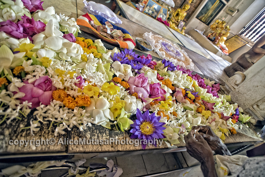 Offerings in a temple near the Sri Maha Bodhi, Anuradapura