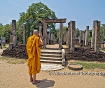Monk taking a photo in Polonaruwa