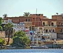 Nubian style buildings on the west bank of the Nile at Aswan
