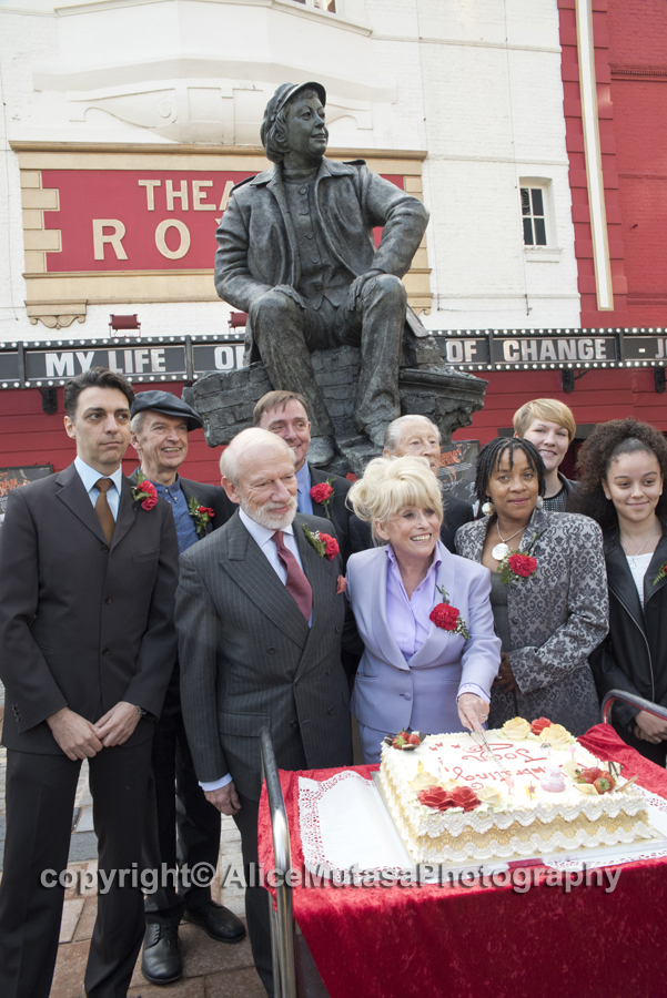 Artistic Director Kerry Michael; sculptor Philip Jackson, Barbara Windsor, Murray Melvin and others with the statue