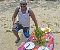 André & his floating sea urchin & oyster bar