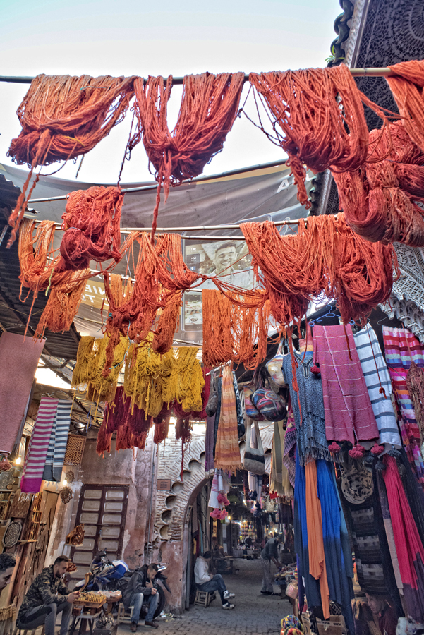 Dyed wool drying in Marrakech souk