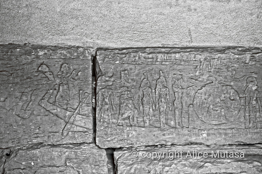Images engraved on the wall inside one of the pyramids at Meroë