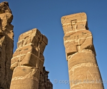 Faces carved into the pillars at the Temple of Amun, near Karima
