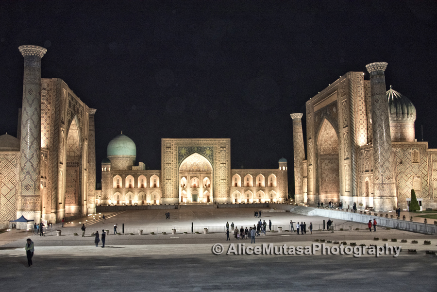 The Registan square at night