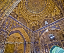 The amazing golden ceiling of the Tilla Kari Madrassa, Registan, Samarqand