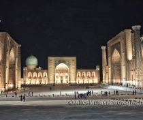 The Registan square at night