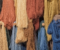 Natural dyed silk skeins drying; 'Khiva Silk Carpet Workshop'